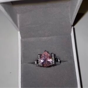 Pink Teardrop zirconia diamond silver Ring with Pavé Accents